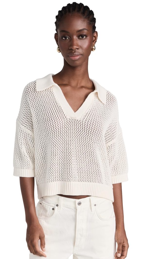 Velvet Women Cotton Cashmere Mesh Polo Shirt