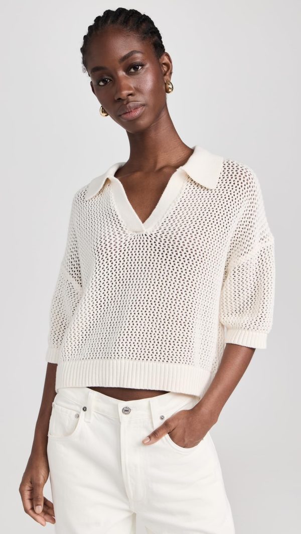 Velvet Women Cotton Cashmere Mesh Polo Shirt - Image 2