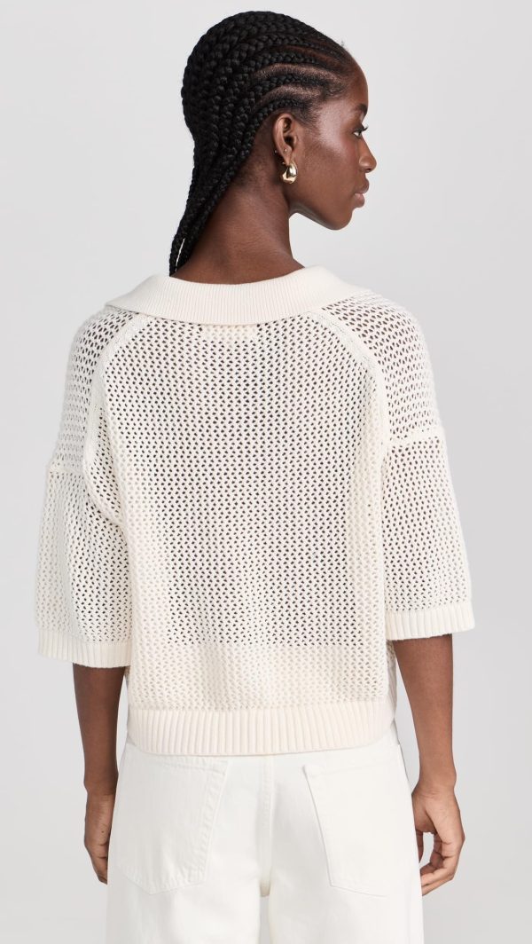 Velvet Women Cotton Cashmere Mesh Polo Shirt - Image 3