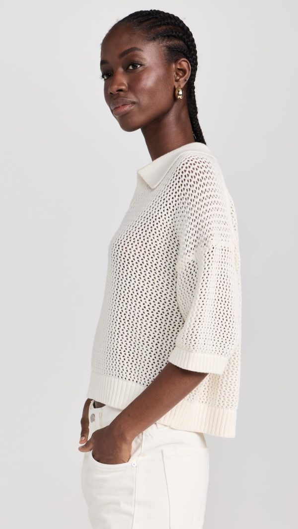 Velvet Women Cotton Cashmere Mesh Polo Shirt - Image 4