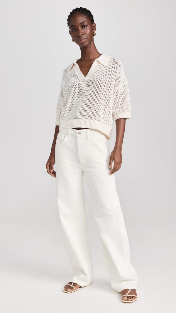 Velvet Women Cotton Cashmere Mesh Polo Shirt - Image 5