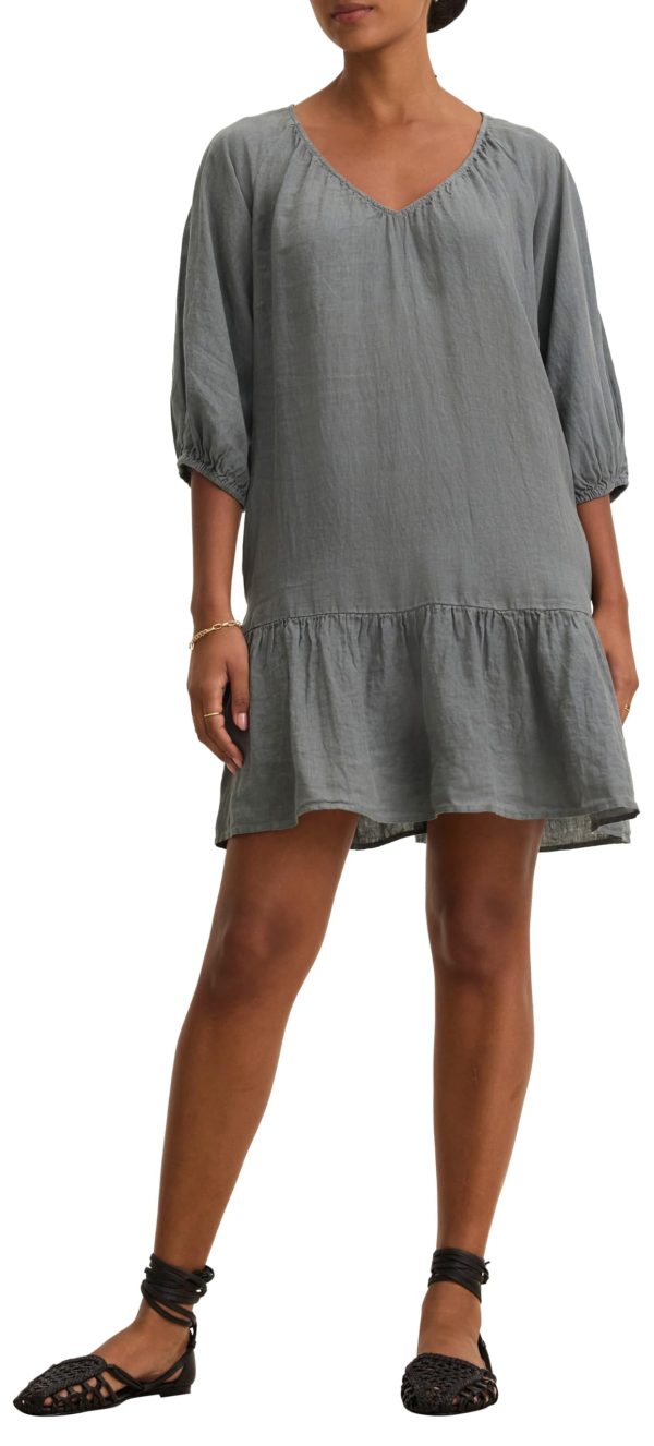 Women Woven Linen Graphite Dress