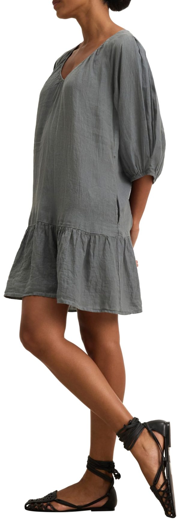 Women Woven Linen Graphite Dress - Image 2