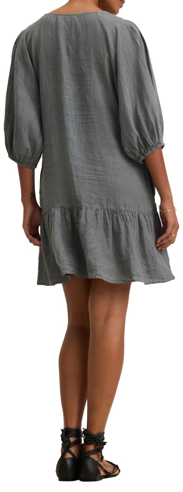 Women Woven Linen Graphite Dress - Image 3