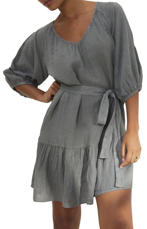 Women Woven Linen Graphite Dress - Image 5